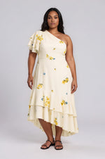 Melba Floral One Shoulder Asymmetrical Dress Curve - Ivory/Yellow/Blue (Final Sale) Melba Floral One Shoulder Asymmetrical Dress Curve - Ivory/Yellow/Blue (Final Sale)