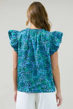 Midnight Floral Risette Ruffle Split Neck Top - Emerald/Blue Multi (Final Sale) Midnight Floral Risette Ruffle Split Neck Top - Emerald/Blue Multi (Final Sale)