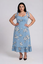 Moxie Floral Baker Tie Strap Midi Dress - Blue Multi (Final Sale) Moxie Floral Baker Tie Strap Midi Dress - Blue Multi (Final Sale)