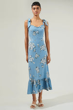 Moxie Floral Baker Tie Strap Midi Dress - Blue Multi (Final Sale) Moxie Floral Baker Tie Strap Midi Dress - Blue Multi (Final Sale)