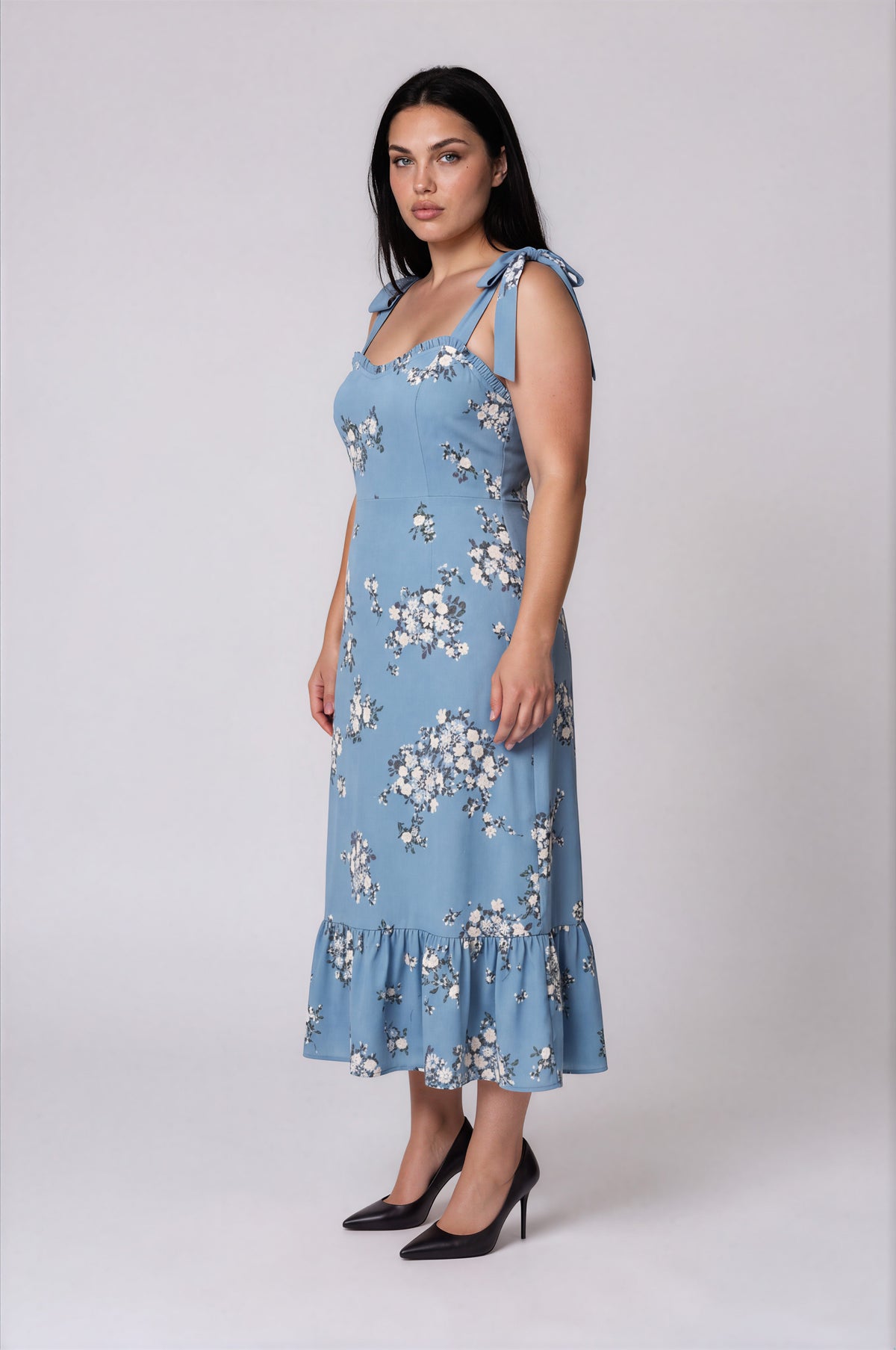 Moxie Floral Baker Tie Strap Midi Dress - Blue Multi (Final Sale) Moxie Floral Baker Tie Strap Midi Dress - Blue Multi (Final Sale)