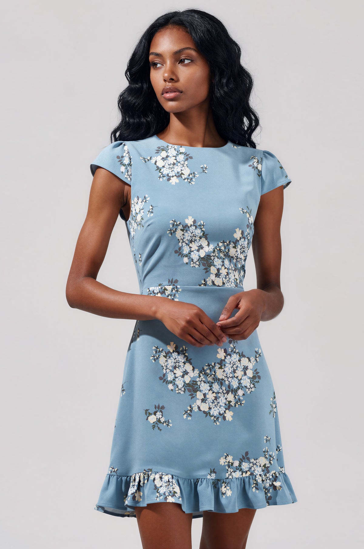 Moxie Floral Ruffle Mini Dress - Blue Multi (Final Sale) Moxie Floral Ruffle Mini Dress - Blue Multi (Final Sale)