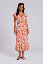 Nadia Ruched Midi Dress - White/Red (Final Sale) Nadia Ruched Midi Dress - White/Red (Final Sale)
