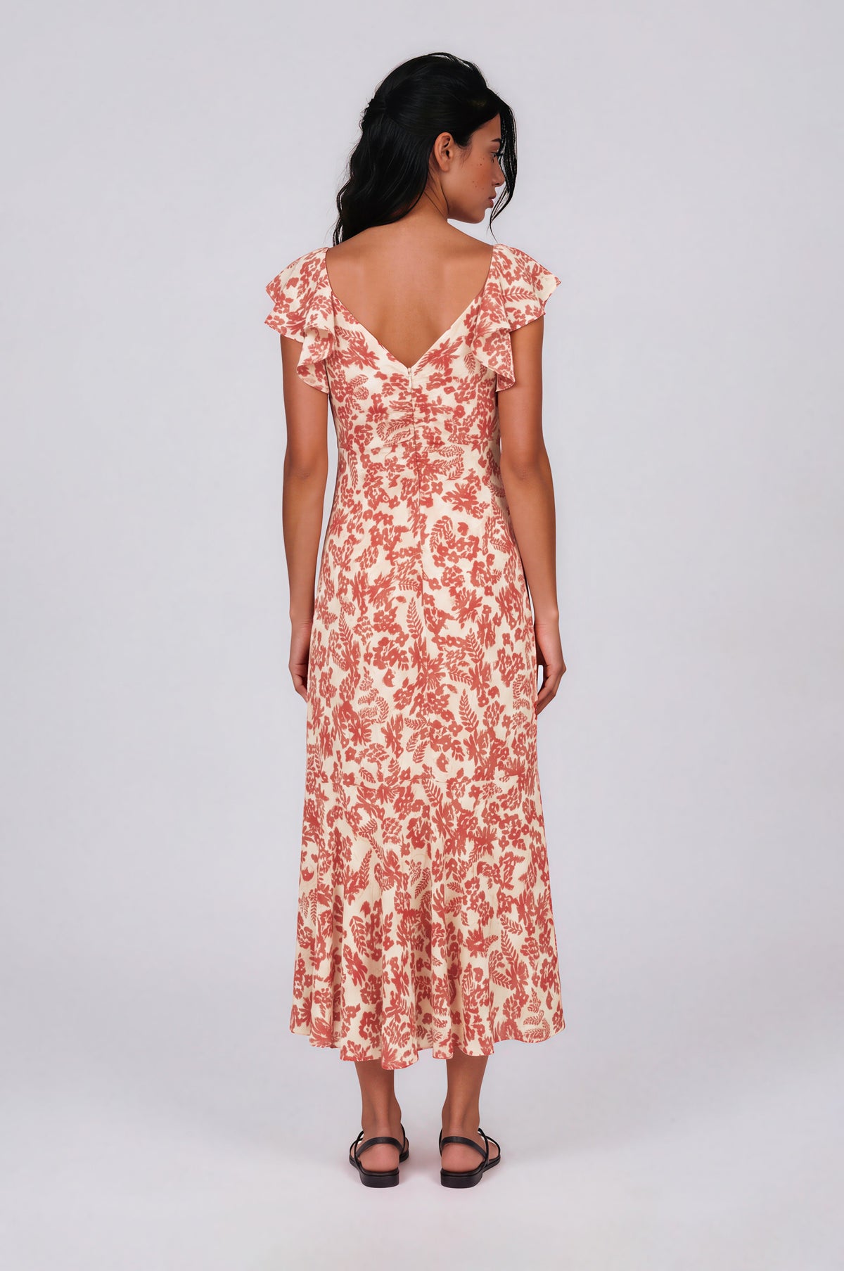 Nadia Ruched Midi Dress - White/Red (Final Sale) Nadia Ruched Midi Dress - White/Red (Final Sale)