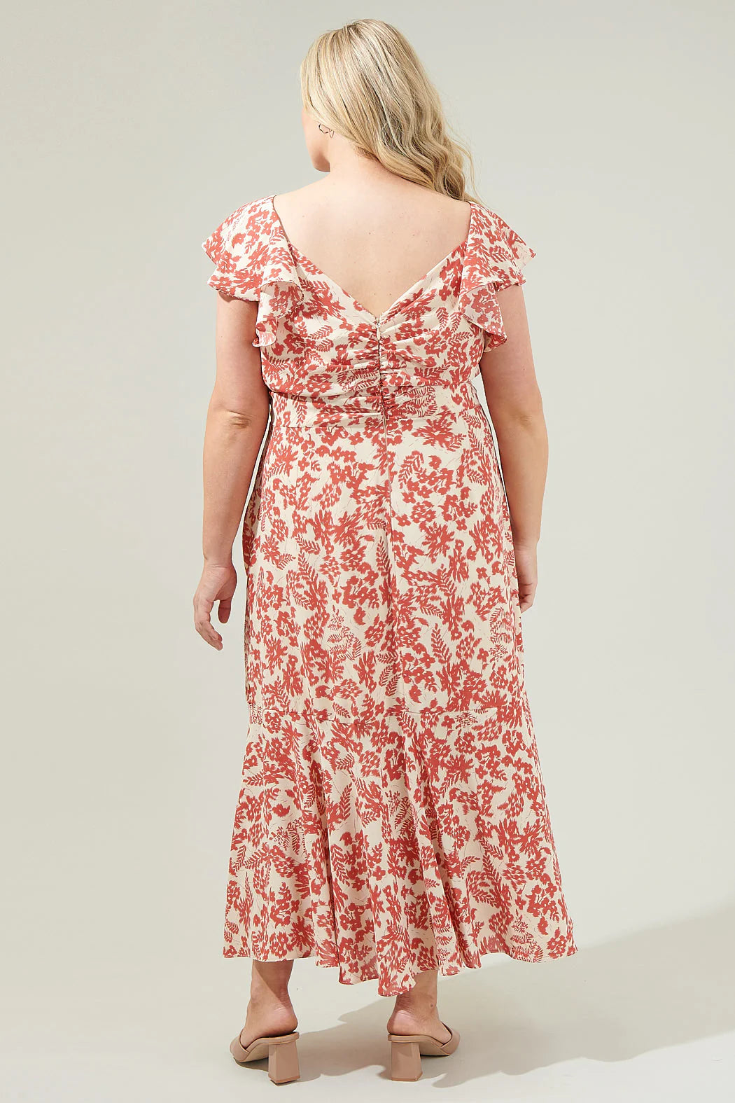 Nadia Ruched Midi Dress - White/Red (Final Sale) Nadia Ruched Midi Dress - White/Red (Final Sale)