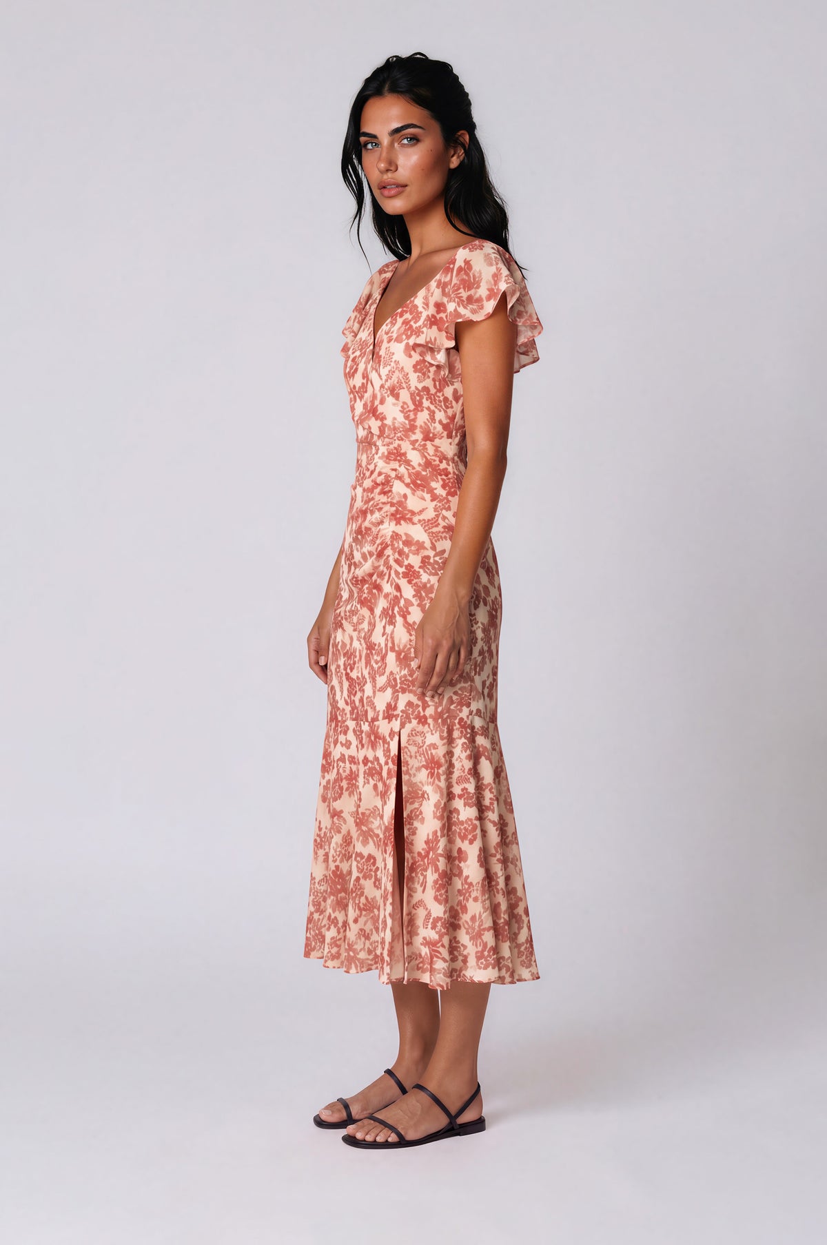 Nadia Ruched Midi Dress - White/Red (Final Sale) Nadia Ruched Midi Dress - White/Red (Final Sale)