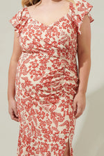 Nadia Ruched Midi Dress - White/Red (Final Sale) Nadia Ruched Midi Dress - White/Red (Final Sale)