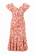 Nadia Ruched Midi Dress - White/Red (Final Sale) Nadia Ruched Midi Dress - White/Red (Final Sale)