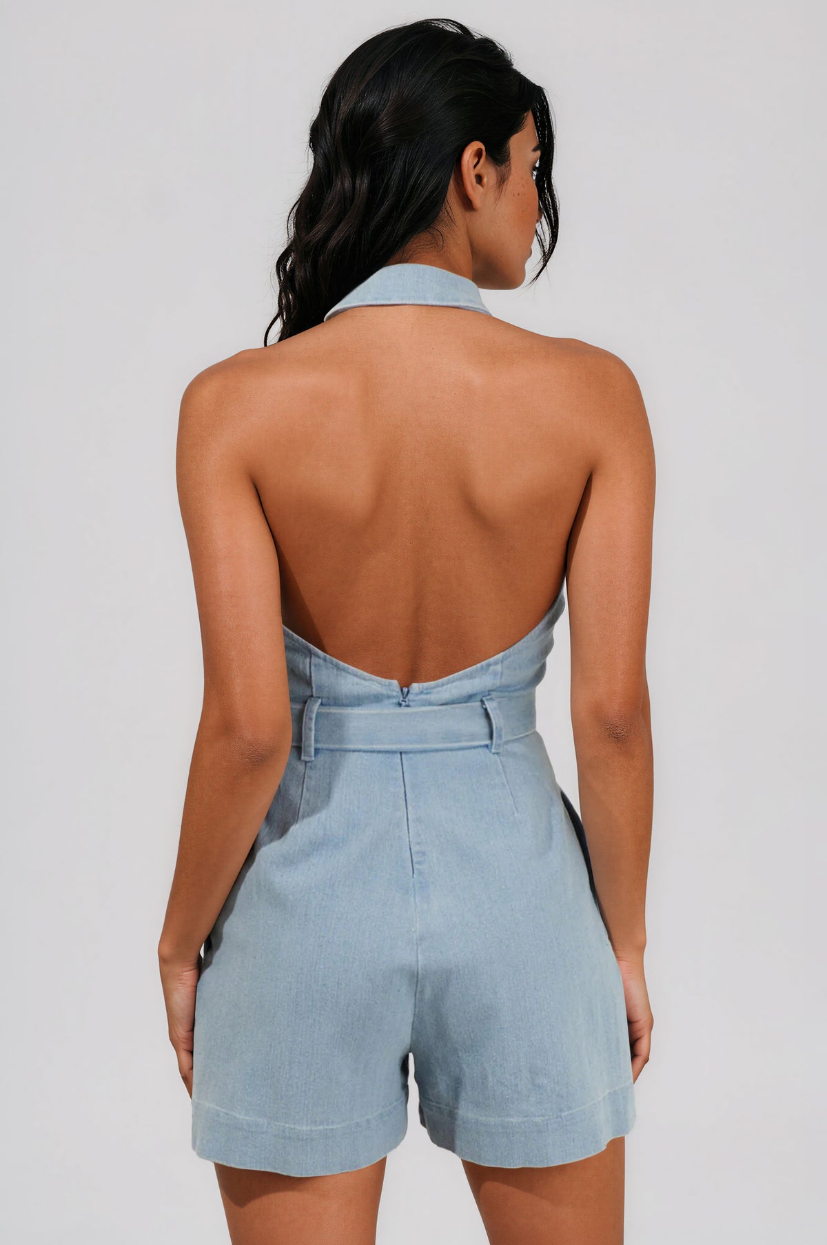 Roslyn Denim Halter Neck Romper - LT/Denim (Final Sale) Roslyn Denim Halter Neck Romper - LT/Denim (Final Sale)