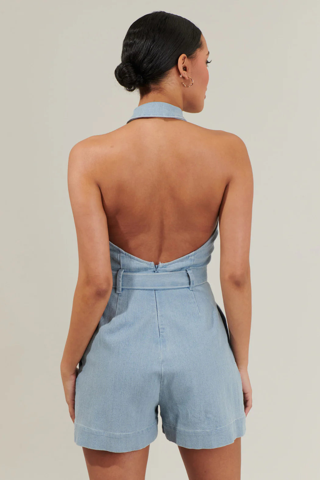 Roslyn Denim Halter Neck Romper - LT/Denim (Final Sale) Roslyn Denim Halter Neck Romper - LT/Denim (Final Sale)