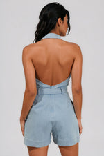 Roslyn Denim Halter Neck Romper - LT/Denim (Final Sale) Roslyn Denim Halter Neck Romper - LT/Denim (Final Sale)