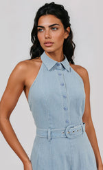 Roslyn Denim Halter Neck Romper - LT/Denim (Final Sale) Roslyn Denim Halter Neck Romper - LT/Denim (Final Sale)