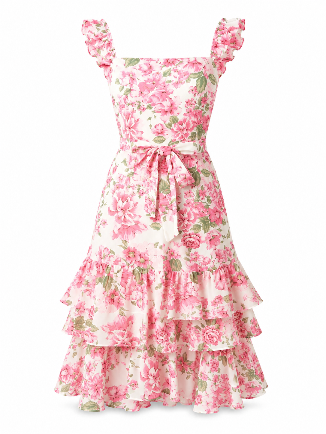 Truth Be Told Guayana Ruffle Tiered Midi Dress Curve - Pink/Green (Final Sale) Truth Be Told Guayana Ruffle Tiered Midi Dress Curve - Pink/Green (Final Sale)