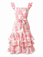 Truth Be Told Guayana Ruffle Tiered Midi Dress Curve - Pink/Green (Final Sale) Truth Be Told Guayana Ruffle Tiered Midi Dress Curve - Pink/Green (Final Sale)