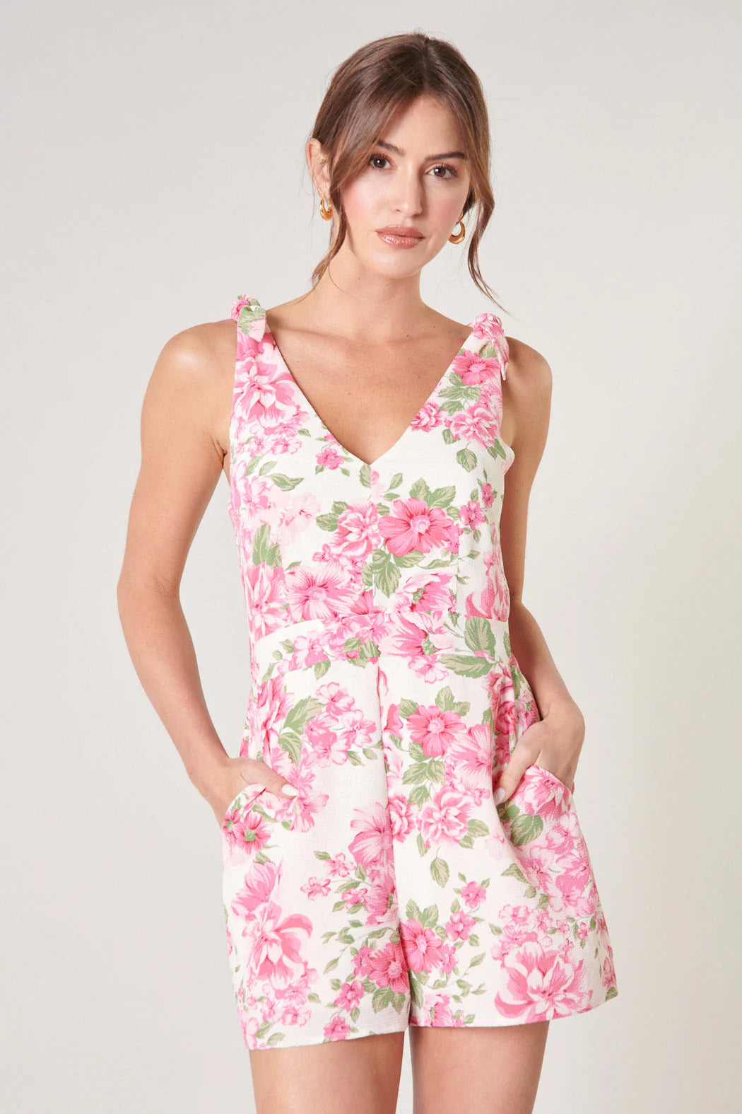 Truth Be Told Tie Strap Romper Curve - Pink/Green (Final Sale) Truth Be Told Tie Strap Romper Curve - Pink/Green (Final Sale)