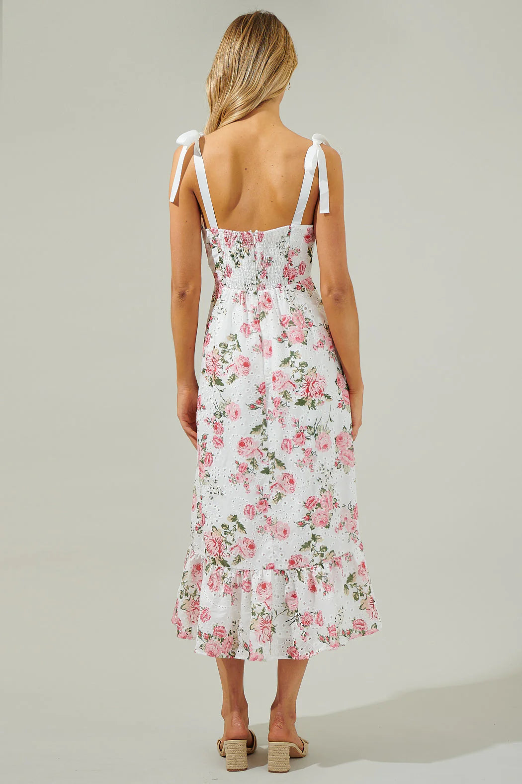 Villa Garden Eyelet Midi Dress - White/Pink (Final Sale) Villa Garden Eyelet Midi Dress - White/Pink (Final Sale)