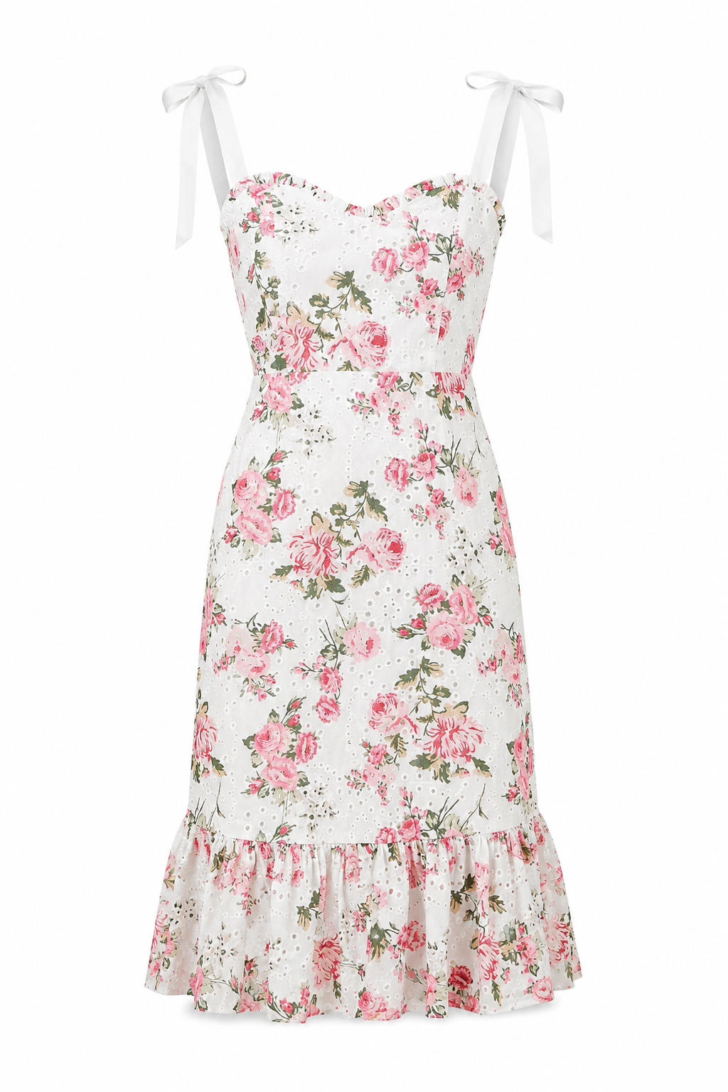 Villa Garden Eyelet Midi Dress - White/Pink (Final Sale) Villa Garden Eyelet Midi Dress - White/Pink (Final Sale)