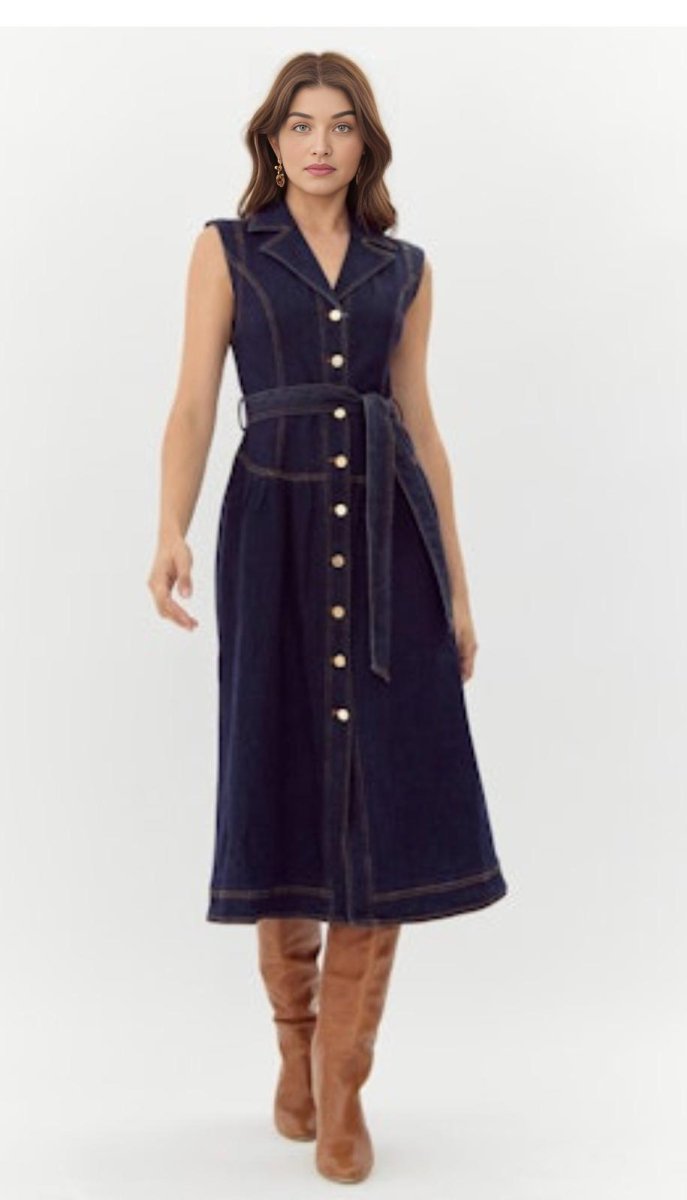 Adelyn Rae - Gloria Belted Denim Shirt Midi Dress - Encompass Boutique