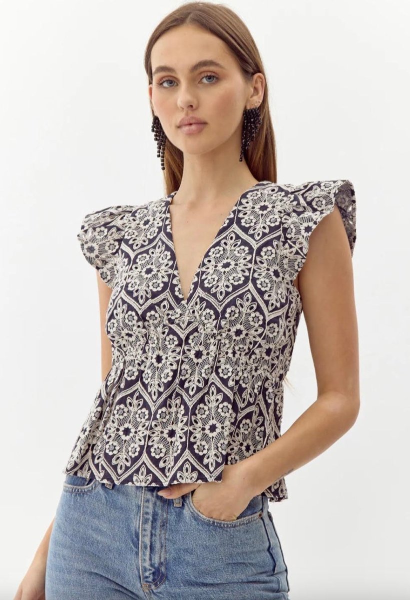 Adelyn Rae - Seriana Embroidered Top (Final Sale)