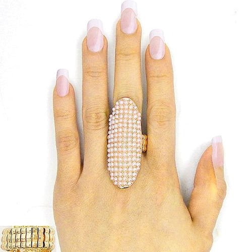 Adjustable Long Oval Rhinestone Pearl Pave Statement Ring Adjustable Long Oval Rhinestone Pearl Pave Statement Ring