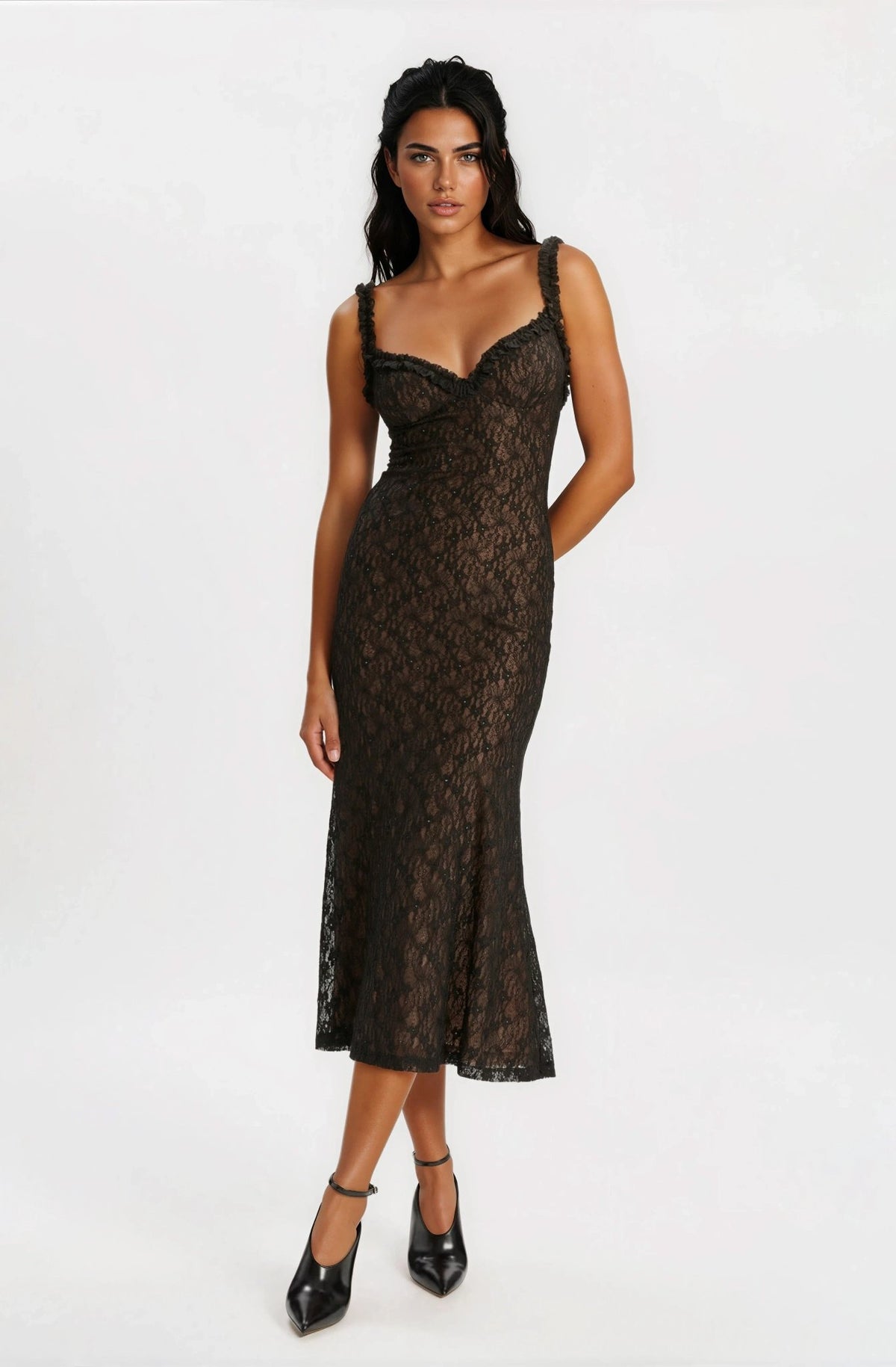 Alegra Stretch Lace Midi Dress – Black Alegra Stretch Lace Midi Dress – Black