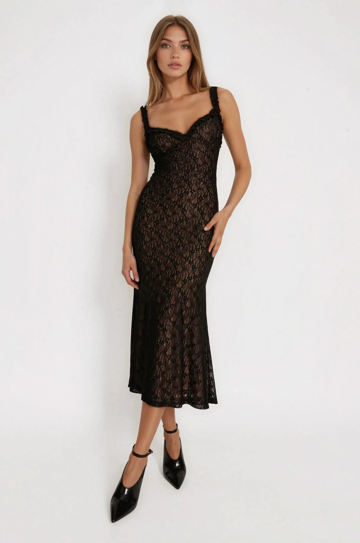 Alegra Stretch Lace Midi Dress – Black Alegra Stretch Lace Midi Dress – Black