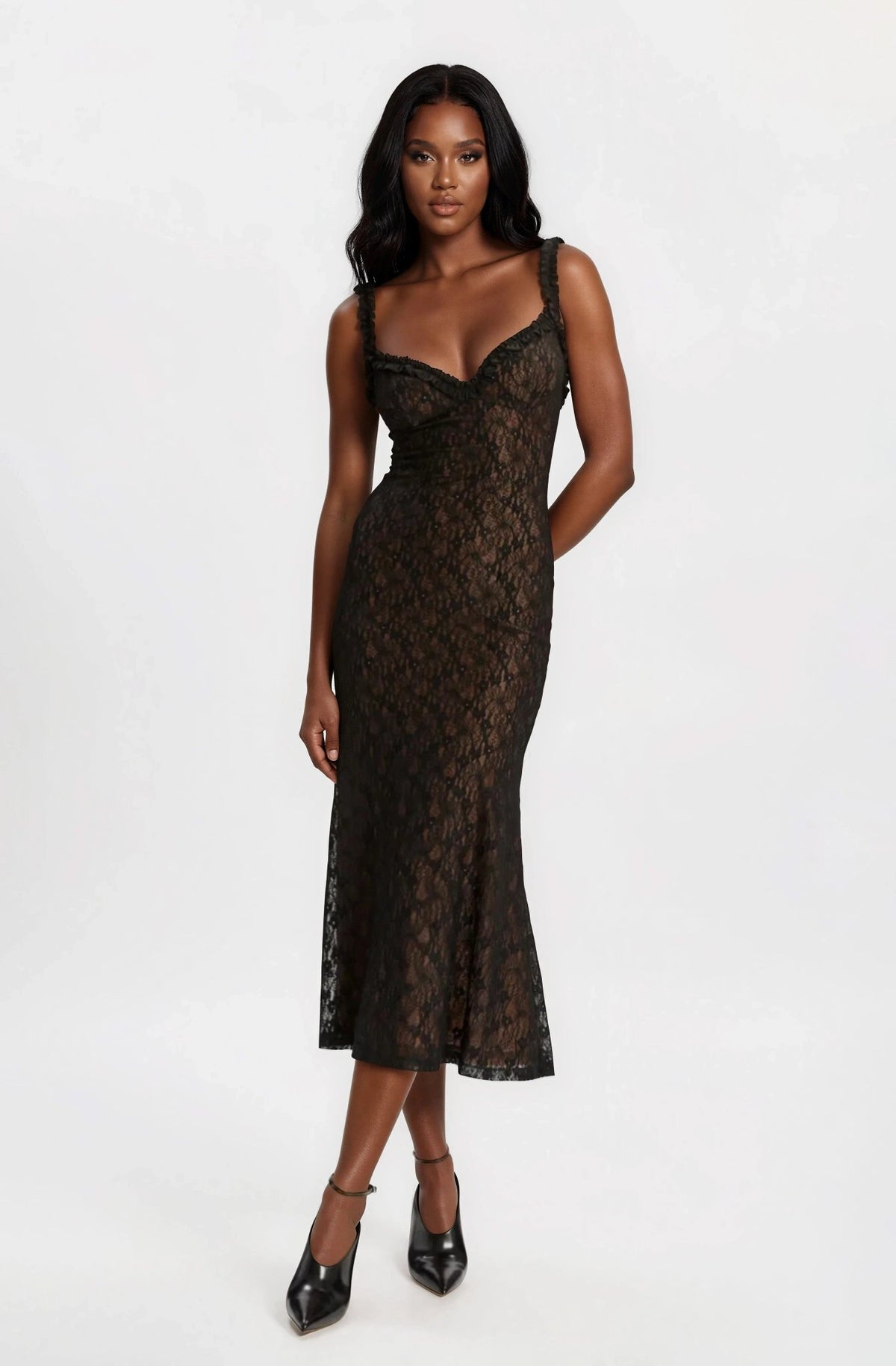 Alegra Stretch Lace Midi Dress – Black Alegra Stretch Lace Midi Dress – Black