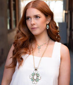 Barcelona Blue Turquoise and Mother of Pearl Golden Statement Necklace Barcelona Blue Turquoise and Mother of Pearl Golden Statement Necklace