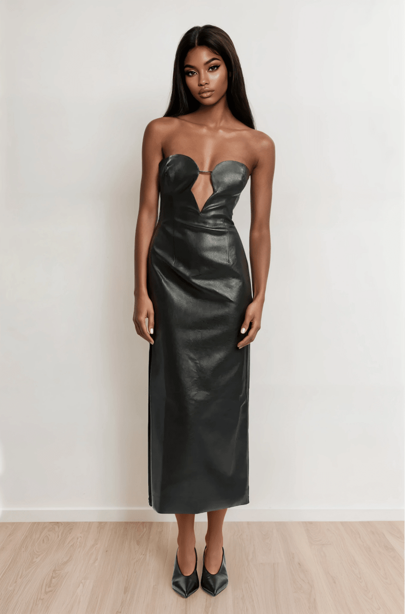 Bardot Eleni Faux Leather Midi Dress – Black