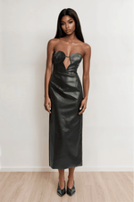 Bardot Eleni Faux Leather Midi Dress – Black