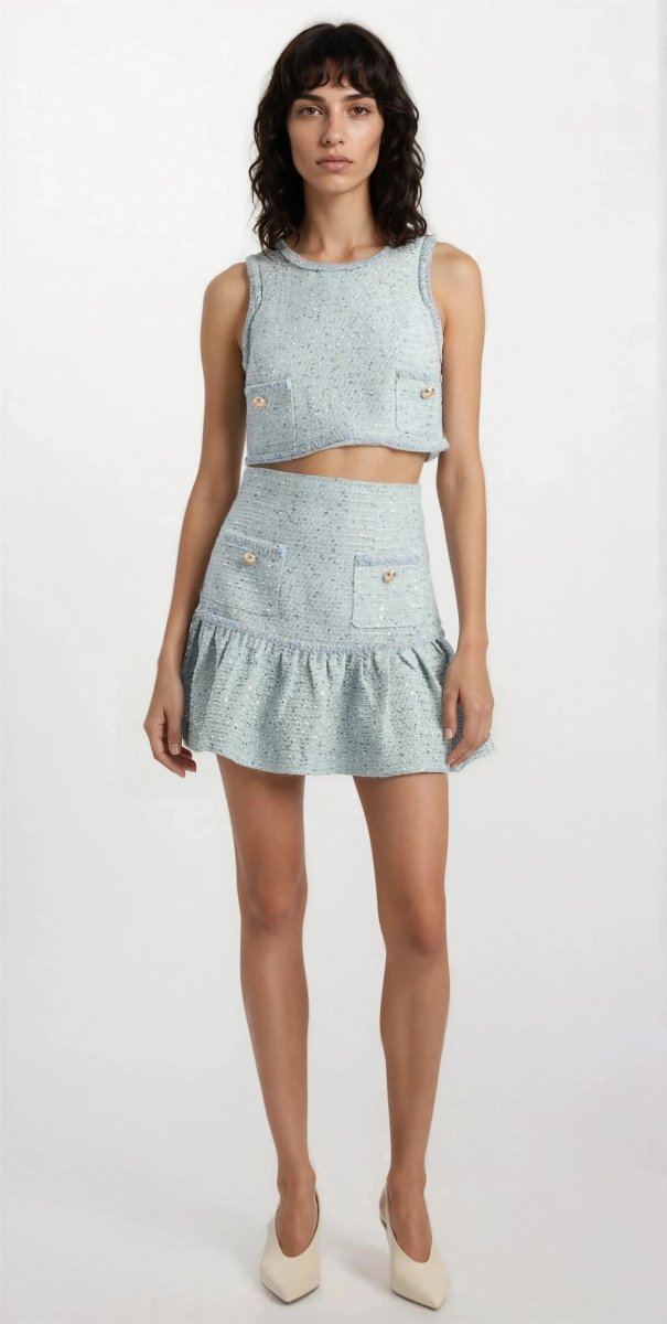 Elina Boucle Cropped Top - Blue Boucle Elina Boucle Cropped Top - Blue Boucle