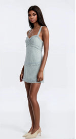 Elina Fringe Boucle Mini Dress – Blue Boucle Elina Fringe Boucle Mini Dress – Blue Boucle