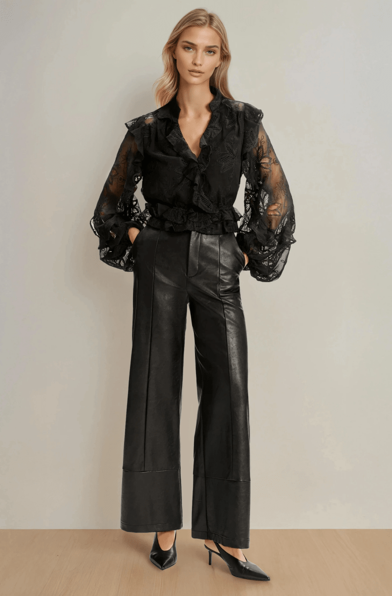 Bardot Frill Embroidered Blouse – Black