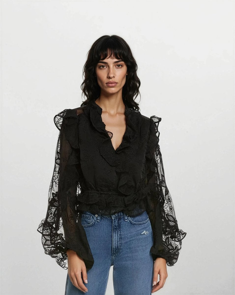 Frill Embroidered Blouse – Black Frill Embroidered Blouse – Black