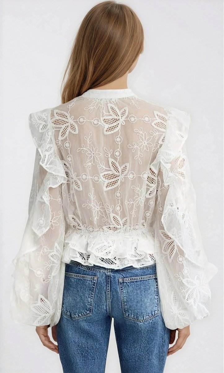 Frill Embroidered Blouse – Orchid White Frill Embroidered Blouse – Orchid White