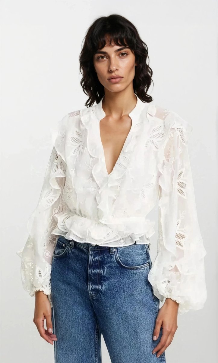 Frill Embroidered Blouse – Orchid White Frill Embroidered Blouse – Orchid White