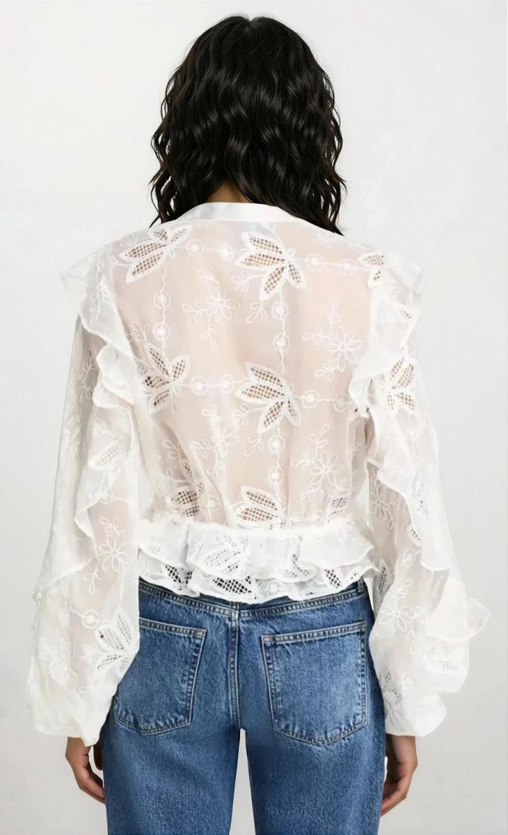 Frill Embroidered Blouse – Orchid White Frill Embroidered Blouse – Orchid White