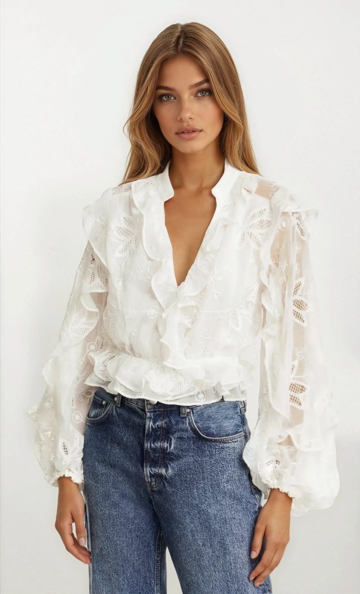 Frill Embroidered Blouse – Orchid White Frill Embroidered Blouse – Orchid White