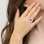 Blue Turquoise and Red Quartz Flower Golden Ring Blue Turquoise and Red Quartz Flower Golden Ring