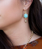 Blue Turquoise Flower Golden Drop Earrings Blue Turquoise Flower Golden Drop Earrings