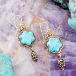 Blue Turquoise Flower Golden Drop Earrings Blue Turquoise Flower Golden Drop Earrings