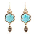 Blue Turquoise Flower Golden Drop Earrings Blue Turquoise Flower Golden Drop Earrings