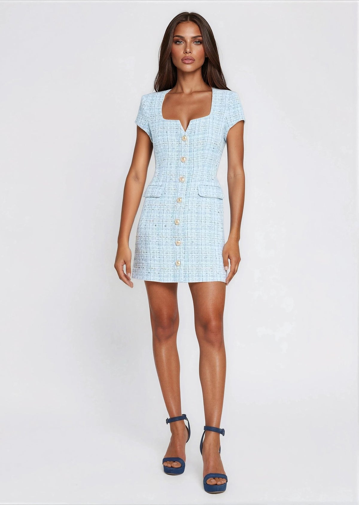 Brunella Tweed Dress - Sky Blue Brunella Tweed Dress - Sky Blue - XO, Tina