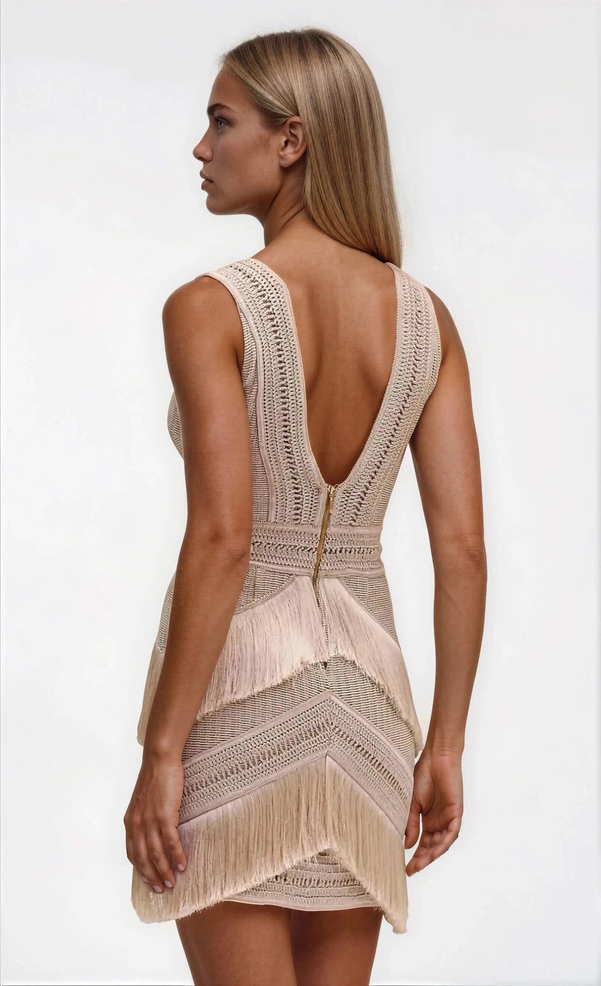 Deep V-Neck Fringe Mini Dress – Clay Deep V-Neck Fringe Mini Dress – Clay