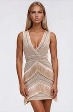 Deep V-Neck Fringe Mini Dress – Clay Deep V-Neck Fringe Mini Dress – Clay