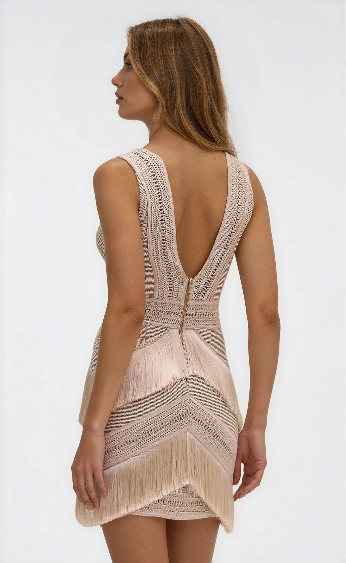 Deep V-Neck Fringe Mini Dress – Clay Deep V-Neck Fringe Mini Dress – Clay