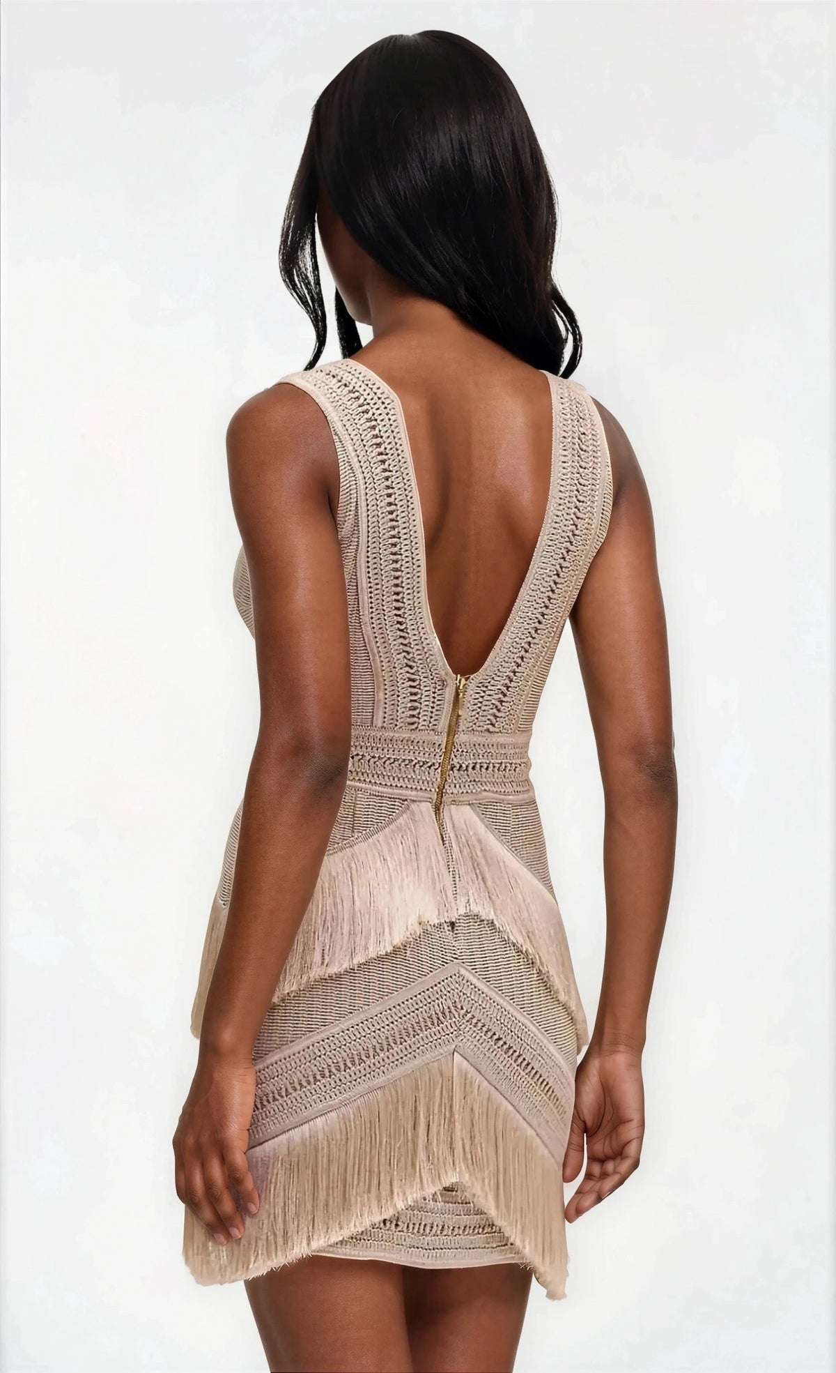Deep V-Neck Fringe Mini Dress – Clay Deep V-Neck Fringe Mini Dress – Clay