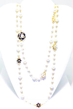 Double Strand Pearl Necklace With Gold Floral Accents Double Strand Pearl Necklace With Gold Floral Accents