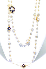 Double Strand Pearl Necklace With Gold Floral Accents Double Strand Pearl Necklace With Gold Floral Accents