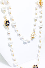 Double Strand Pearl Necklace With Gold Floral Accents Double Strand Pearl Necklace With Gold Floral Accents